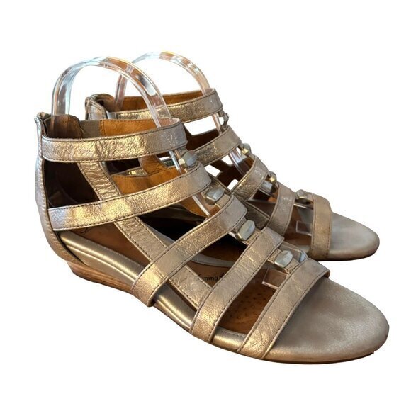 Sofft Women's Rio II Wedge Sandal Silver Metallic Gladiator Strappy Zip Size 8.5 - Picture 1 of 11